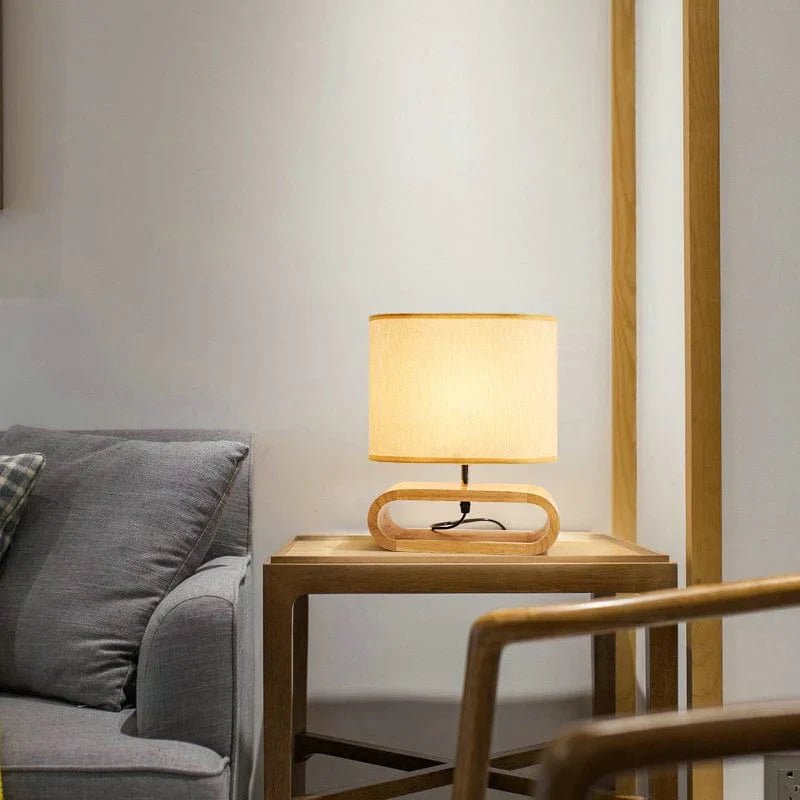 ZenGlow - Minimalist Oval Table Lamp with Wooden Cutout Base