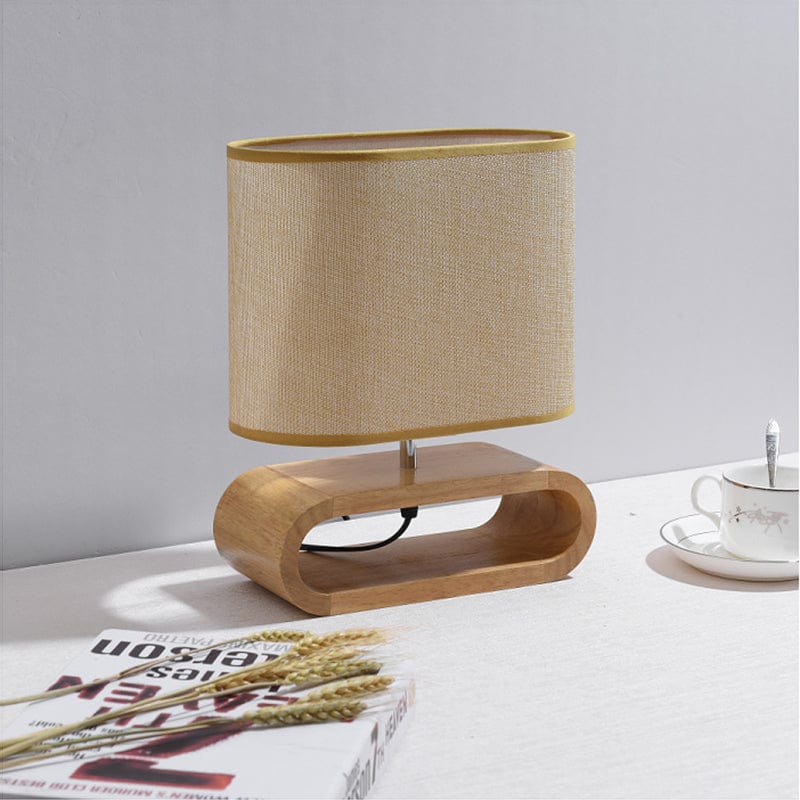 ZenGlow - Minimalist Oval Table Lamp with Wooden Cutout Base