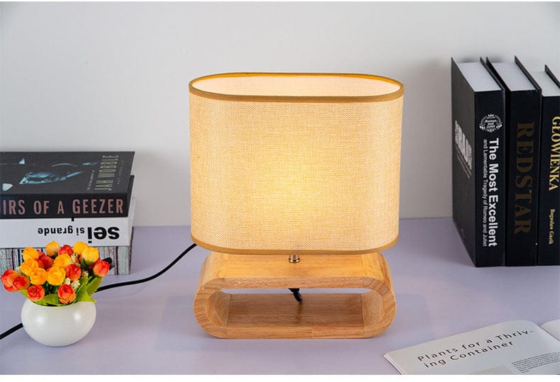 ZenGlow - Minimalist Oval Table Lamp with Wooden Cutout Base