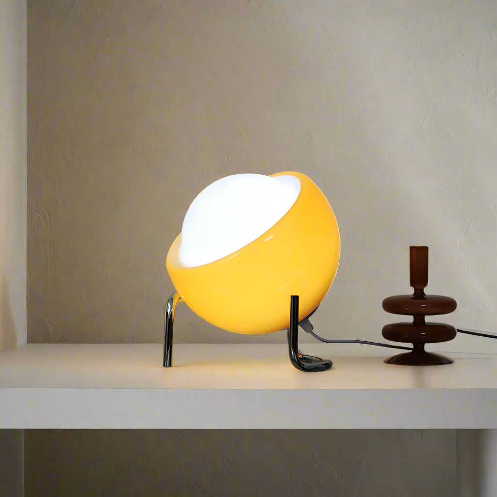 LumoOrb - Mid-Century Modern Table Lamp with Orange Sphere Shade