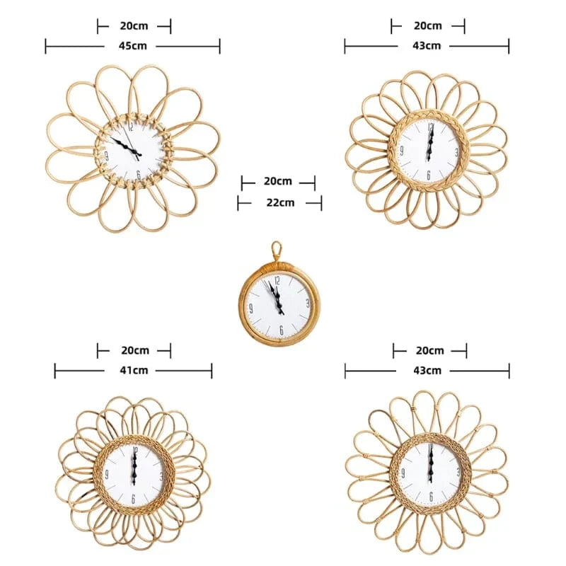 BohoBloom - Rattan Bohemian Circular and Floral Wall Clock