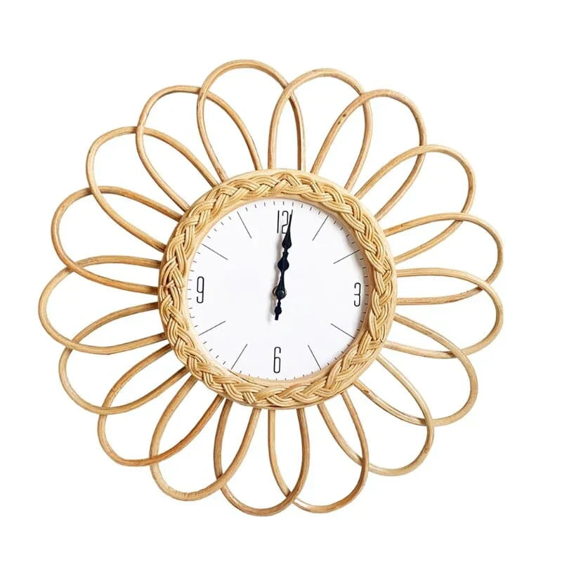 BohoBloom - Rattan Bohemian Circular and Floral Wall Clock