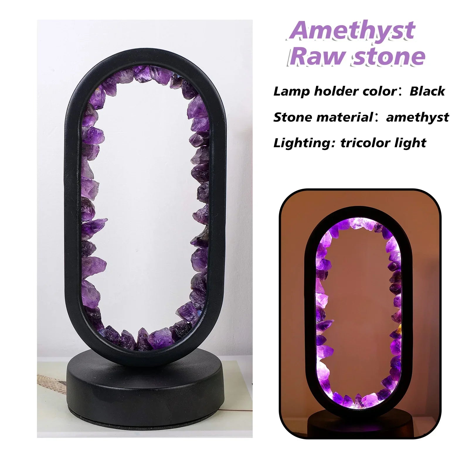 AmethystGlow- Serenity and Modern Elegance Oval Crystal LED Lamp