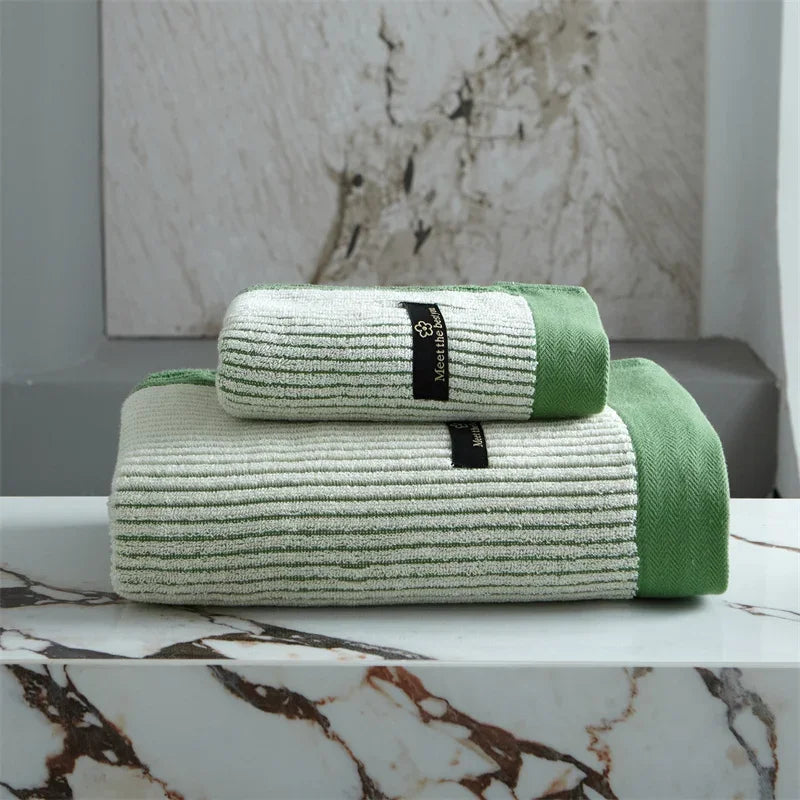 LuxeStripe - Premium Cotton Striped Face and Bath Towel