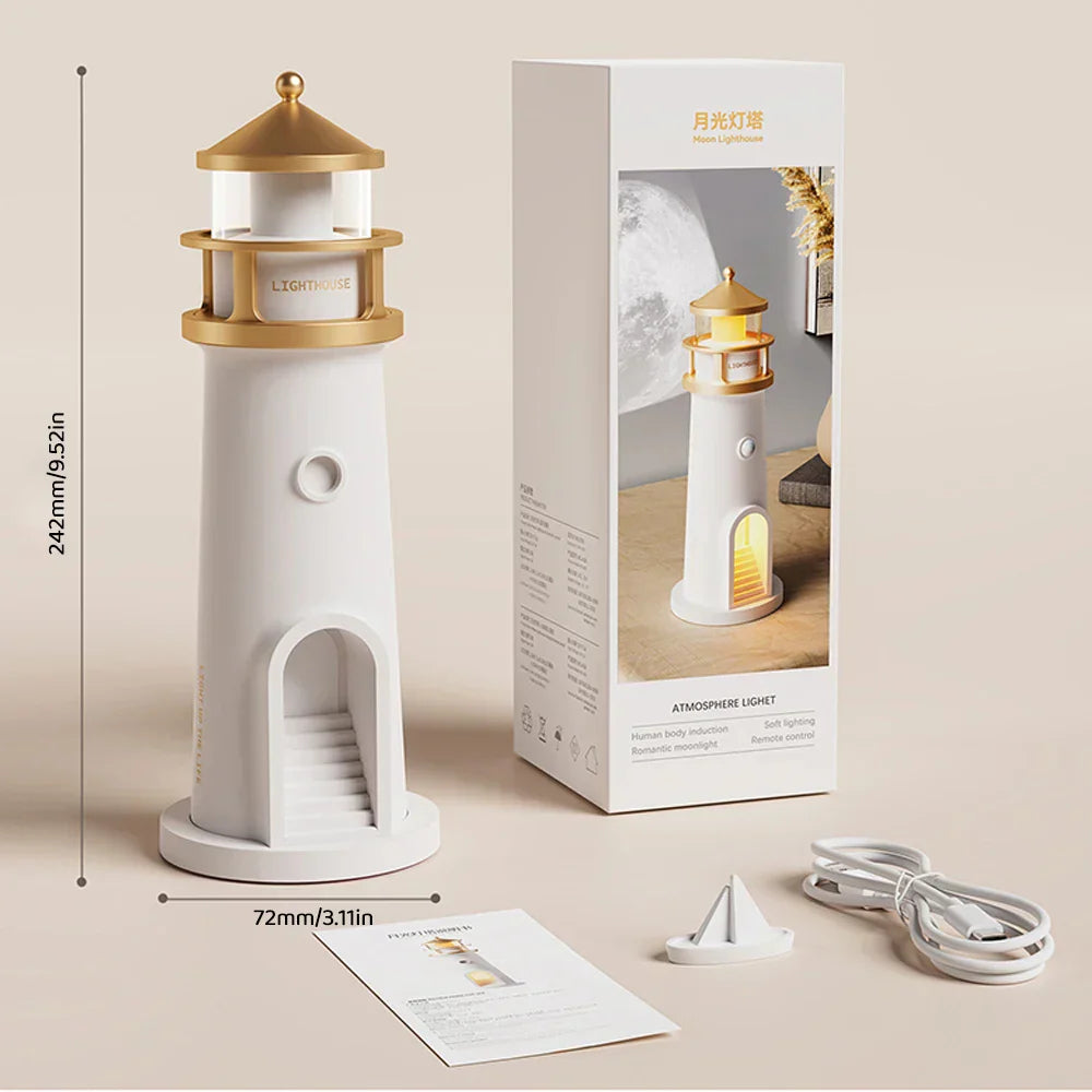 LunaTower - Lighthouse-Inspired Moon Projector Lamp with Remote Control