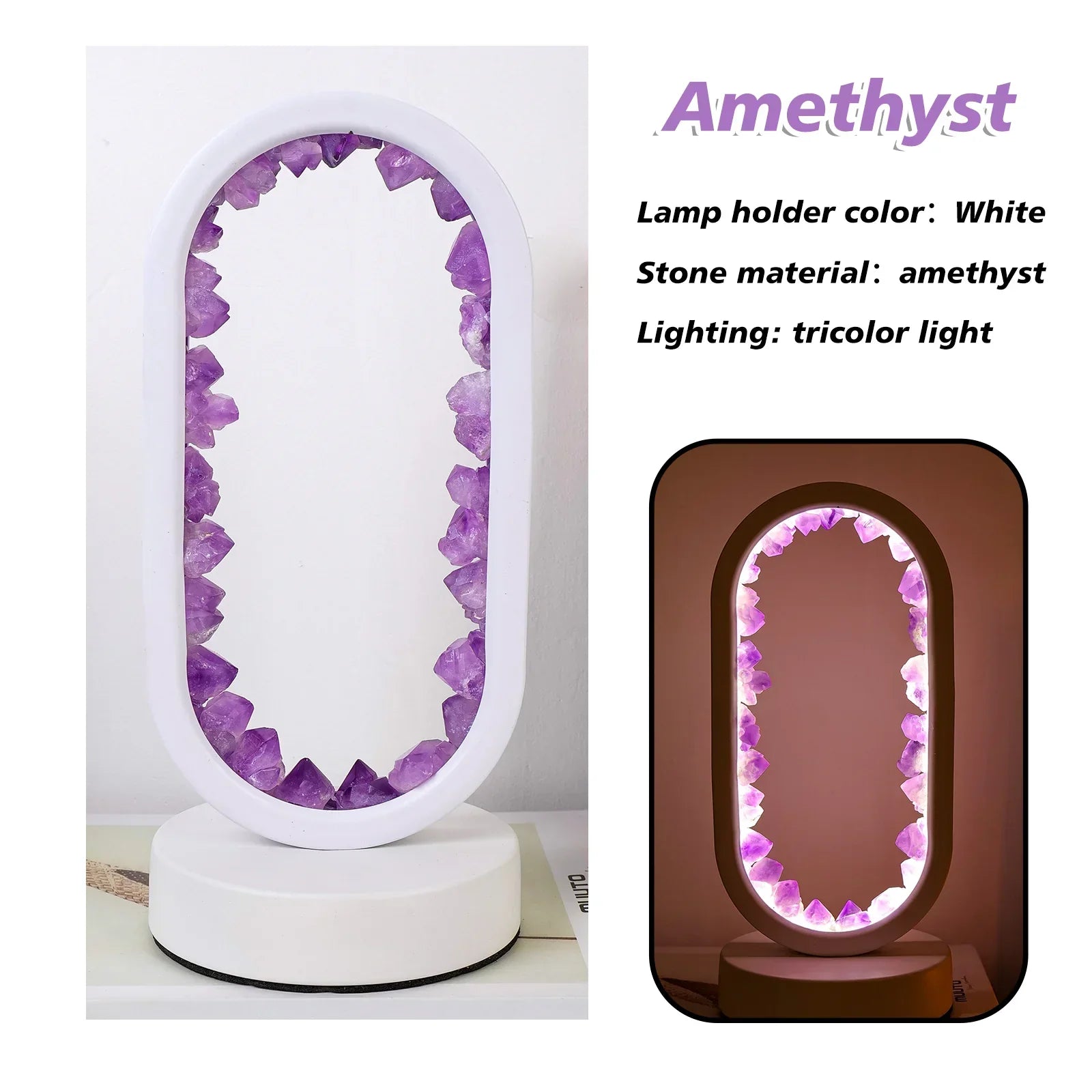AmethystGlow- Serenity and Modern Elegance Oval Crystal LED Lamp