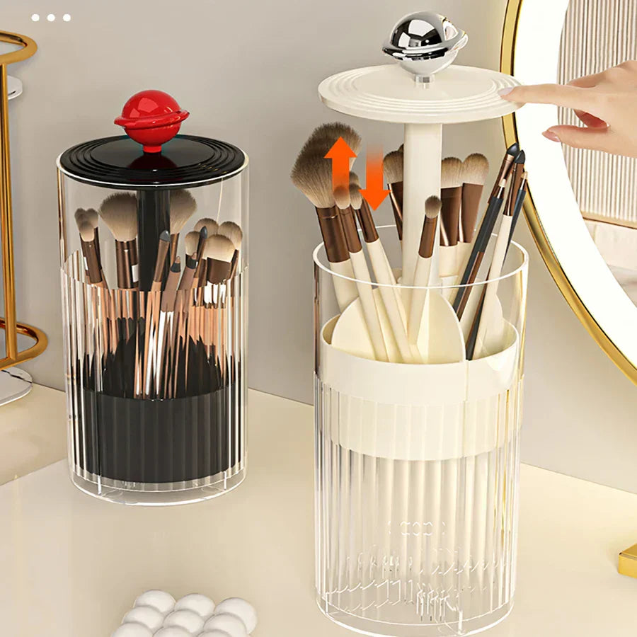 Auto Lift Makeup Brush Organizer | Stylish Vanity Cosmetic Storage
