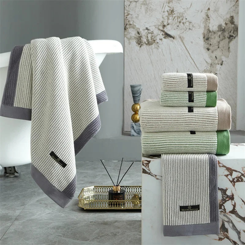LuxeStripe - Premium Cotton Striped Face and Bath Towel