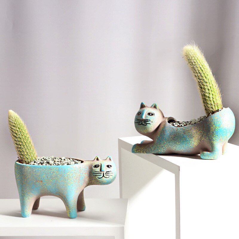 Playful Cat Ceramic Planters | Adorable Decorative Pots for Home & Office