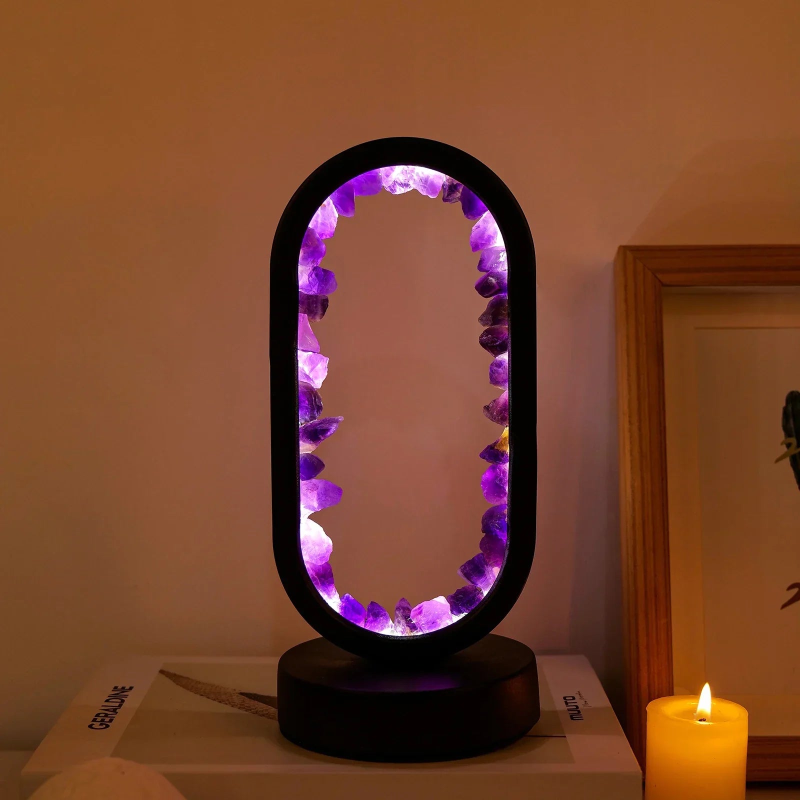 AmethystGlow- Serenity and Modern Elegance Oval Crystal LED Lamp