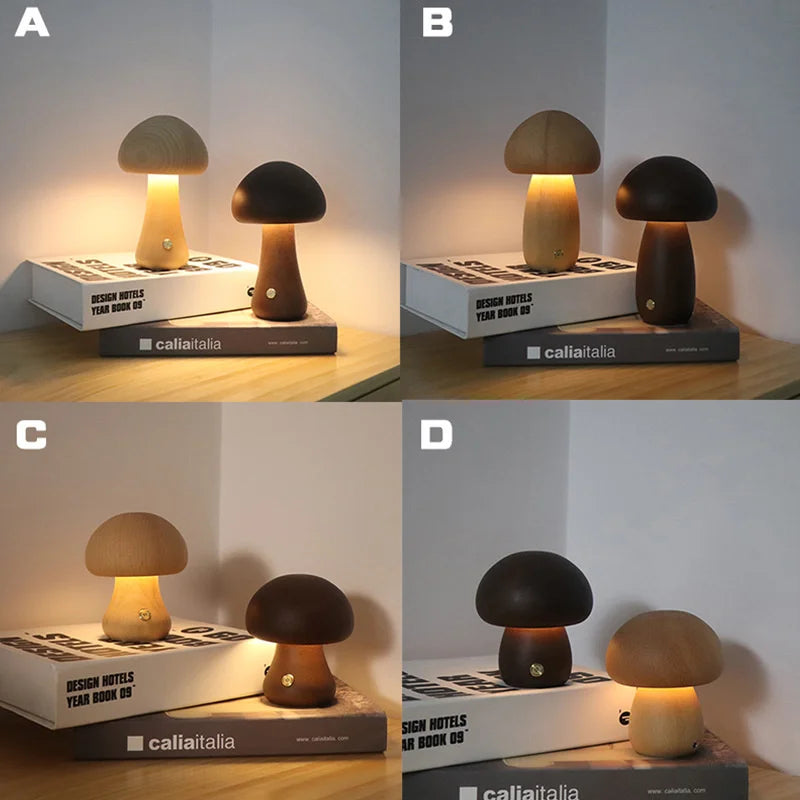 WoodlandGlow - Wooden Mushroom Night Light