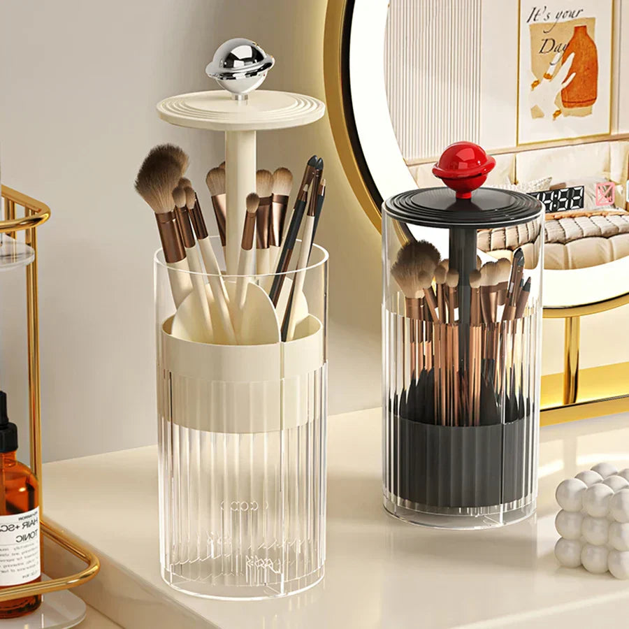 Auto Lift Makeup Brush Organizer | Stylish Vanity Cosmetic Storage