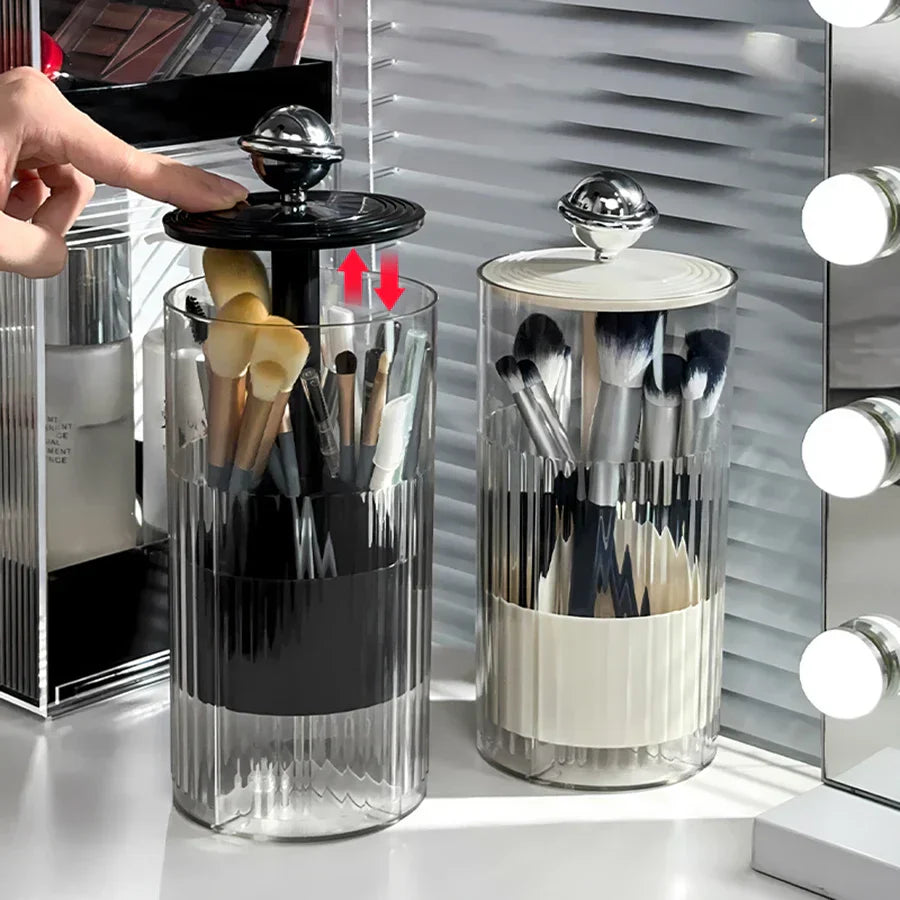 Auto Lift Makeup Brush Organizer | Stylish Vanity Cosmetic Storage
