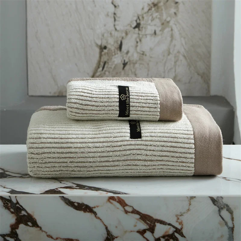 LuxeStripe - Premium Cotton Striped Face and Bath Towel