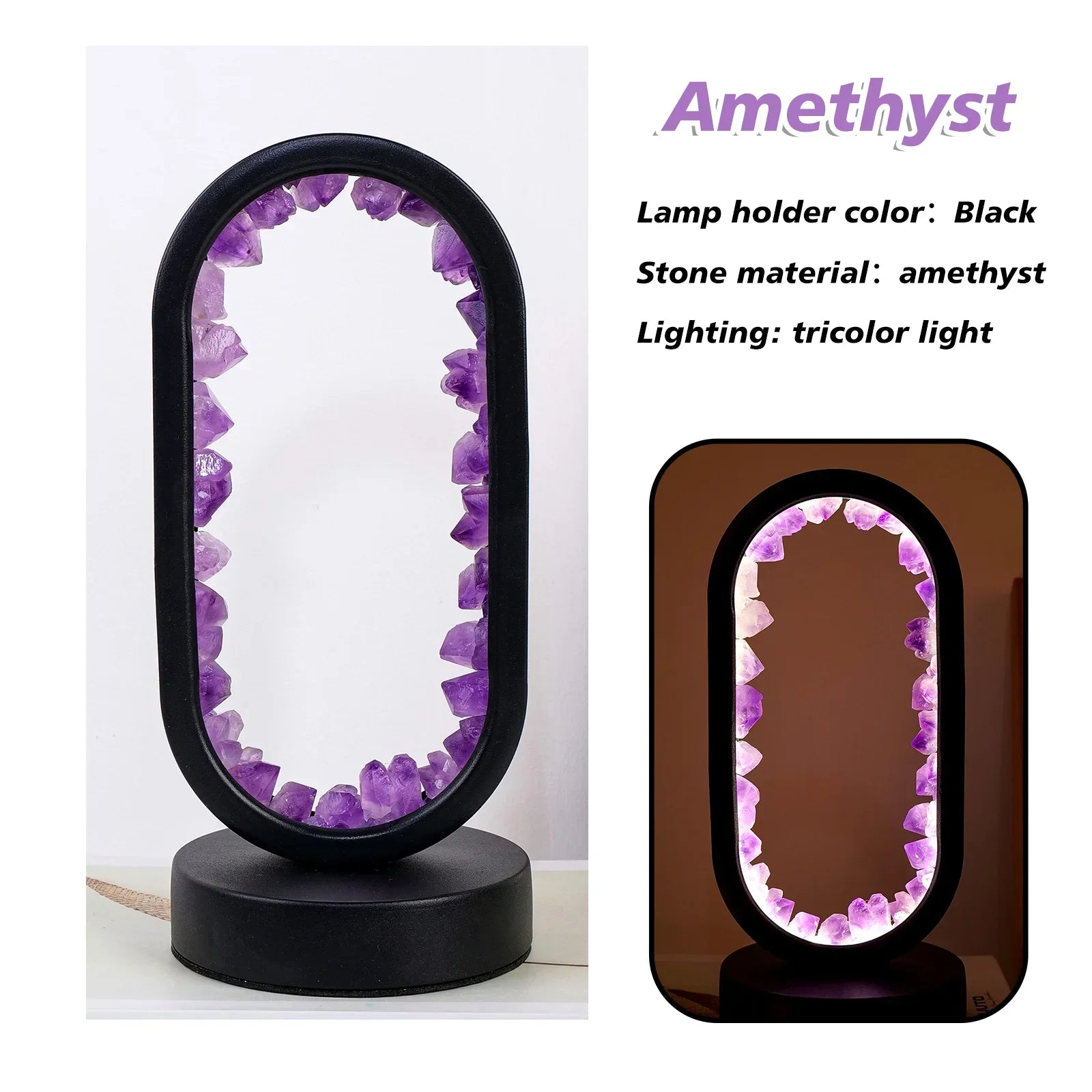 AmethystGlow- Serenity and Modern Elegance Oval Crystal LED Lamp