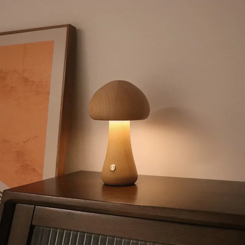 WoodlandGlow - Wooden Mushroom Night Light