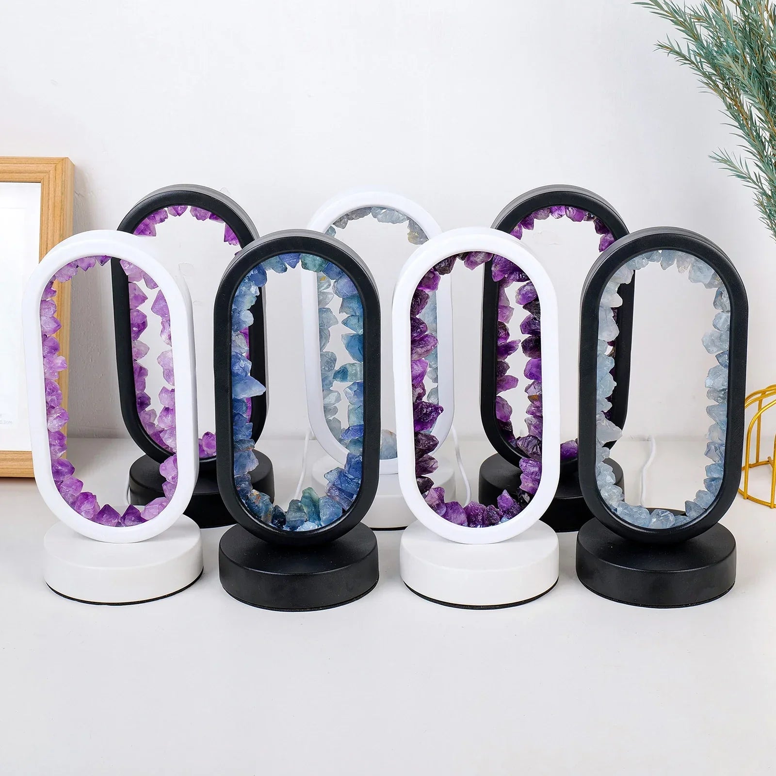 AmethystGlow- Serenity and Modern Elegance Oval Crystal LED Lamp