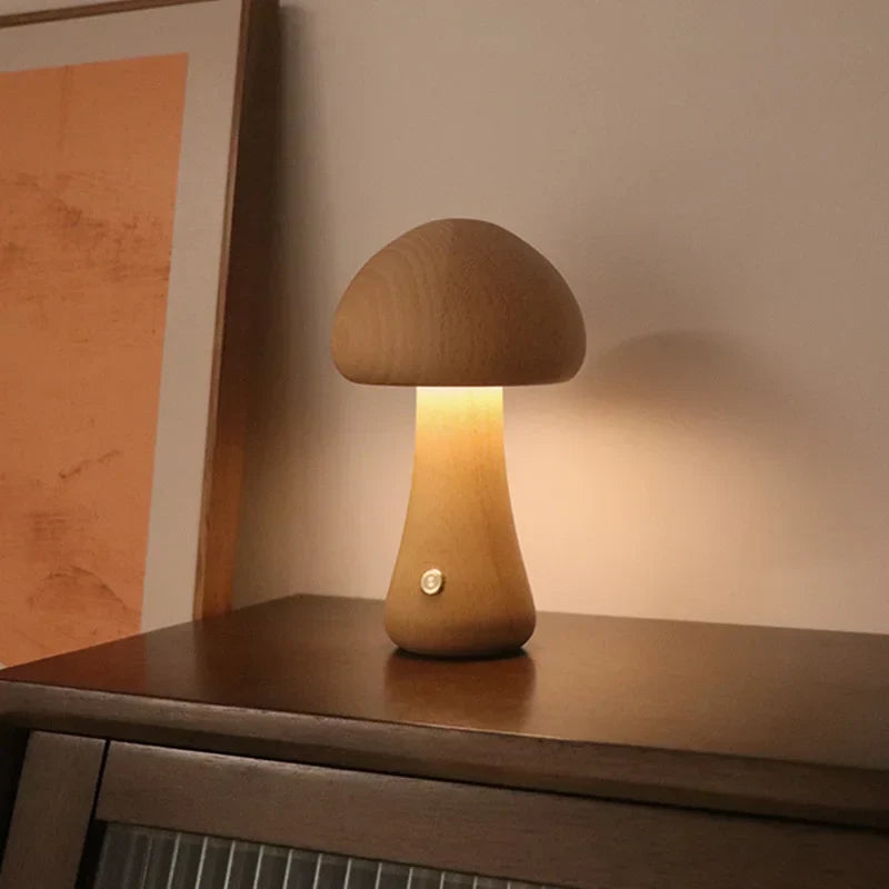 WoodlandGlow - Wooden Mushroom Night Light