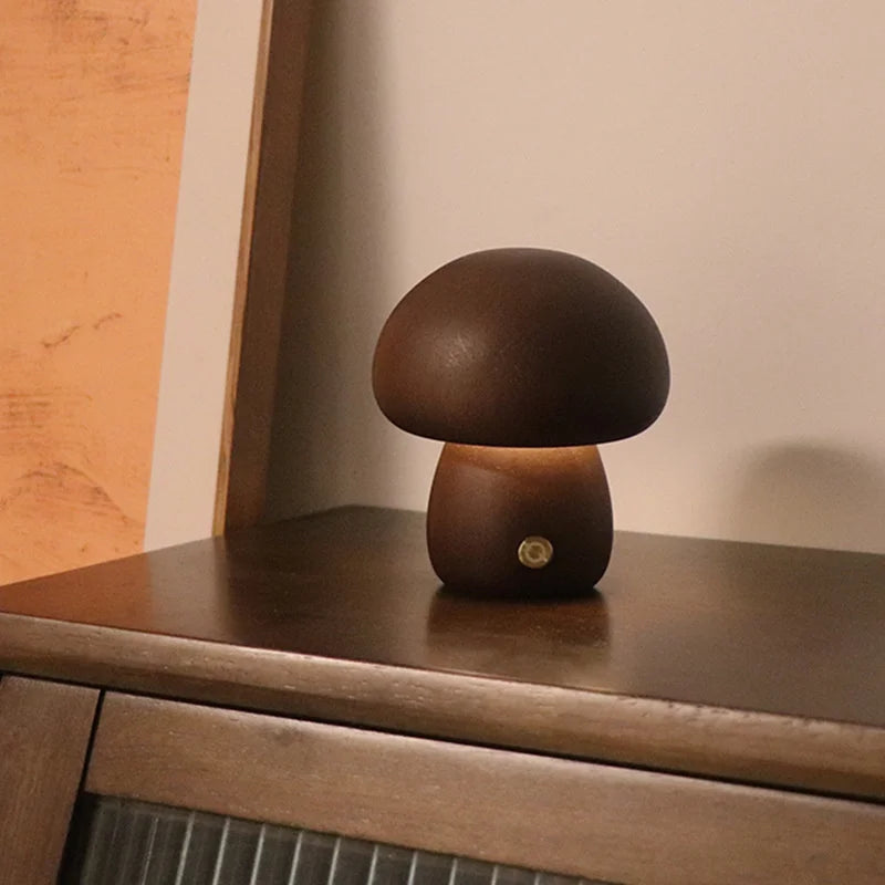 WoodlandGlow - Wooden Mushroom Night Light