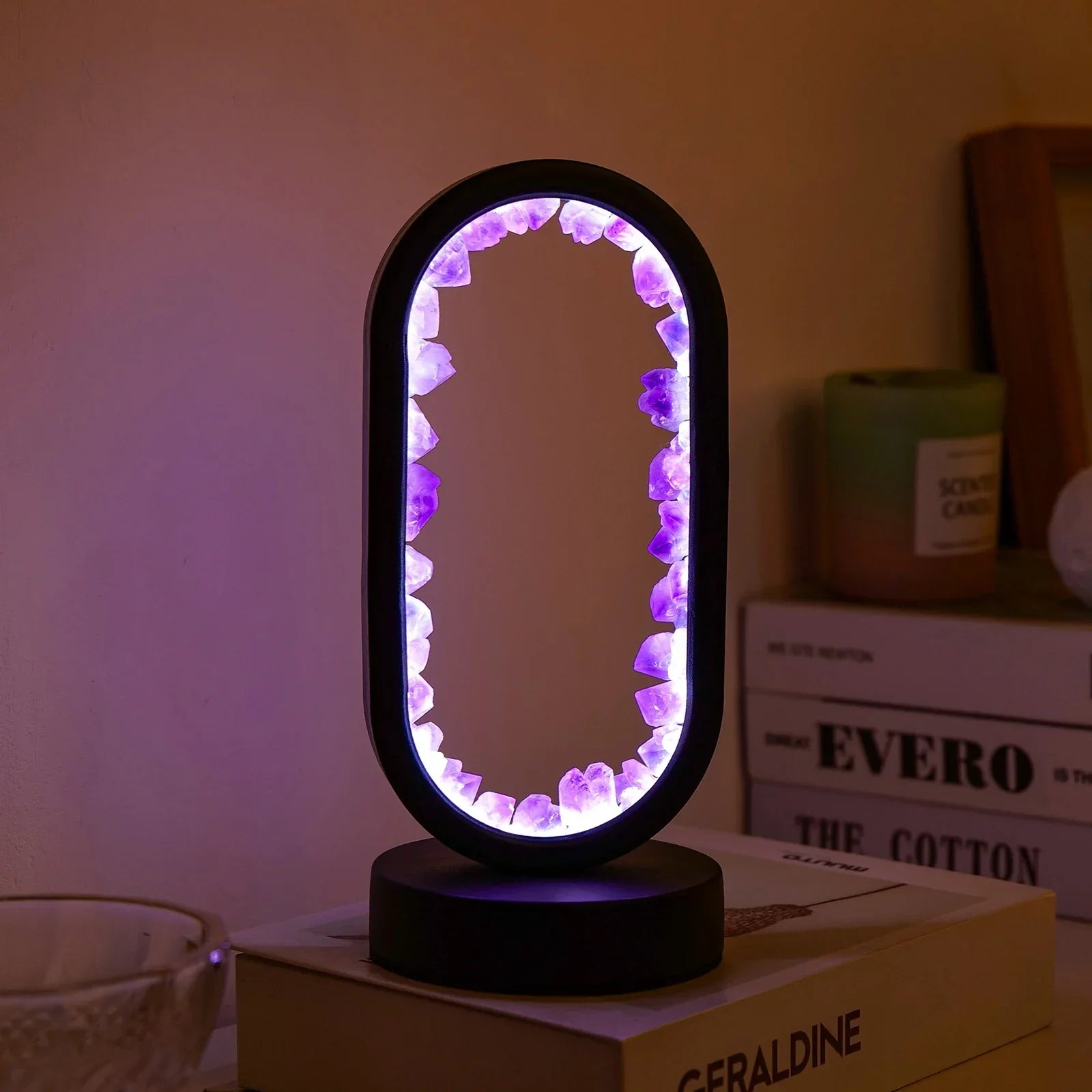 AmethystGlow- Serenity and Modern Elegance Oval Crystal LED Lamp