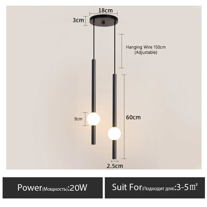 LumaSphere - Minimalist Pendant Light with Slender Black Rod and Glass Globe