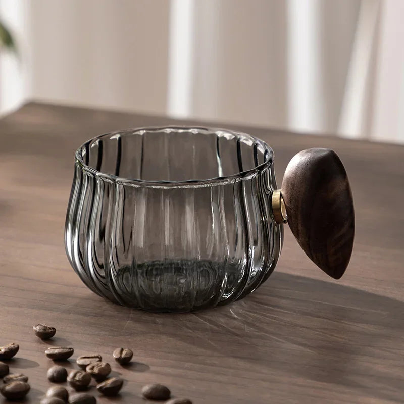 LuxeBrew - Elegant Glass Mugs with Wooden Handles