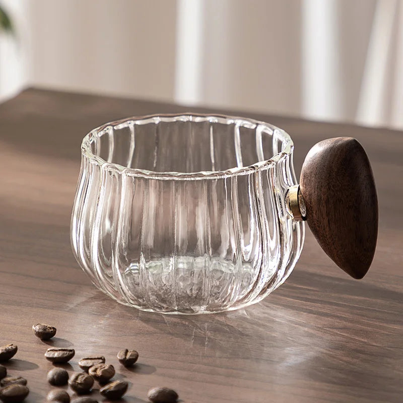 LuxeBrew - Elegant Glass Mugs with Wooden Handles