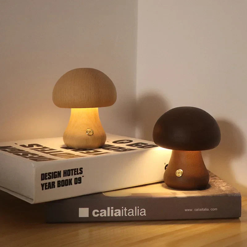 WoodlandGlow - Wooden Mushroom Night Light
