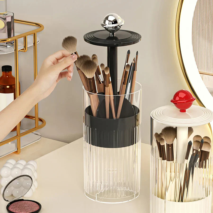 Auto Lift Makeup Brush Organizer | Stylish Vanity Cosmetic Storage