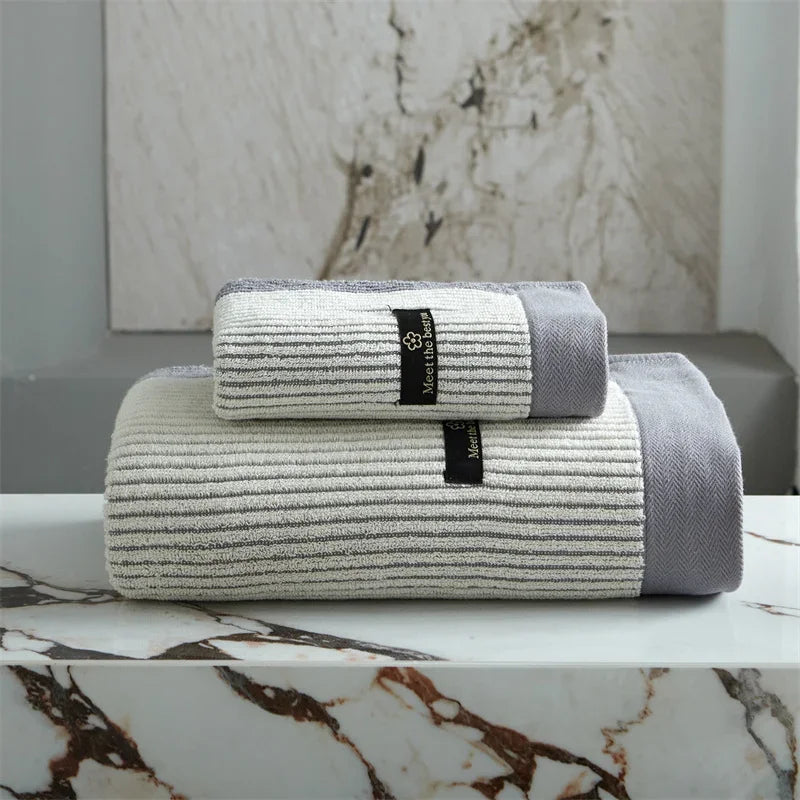 LuxeStripe - Premium Cotton Striped Face and Bath Towel