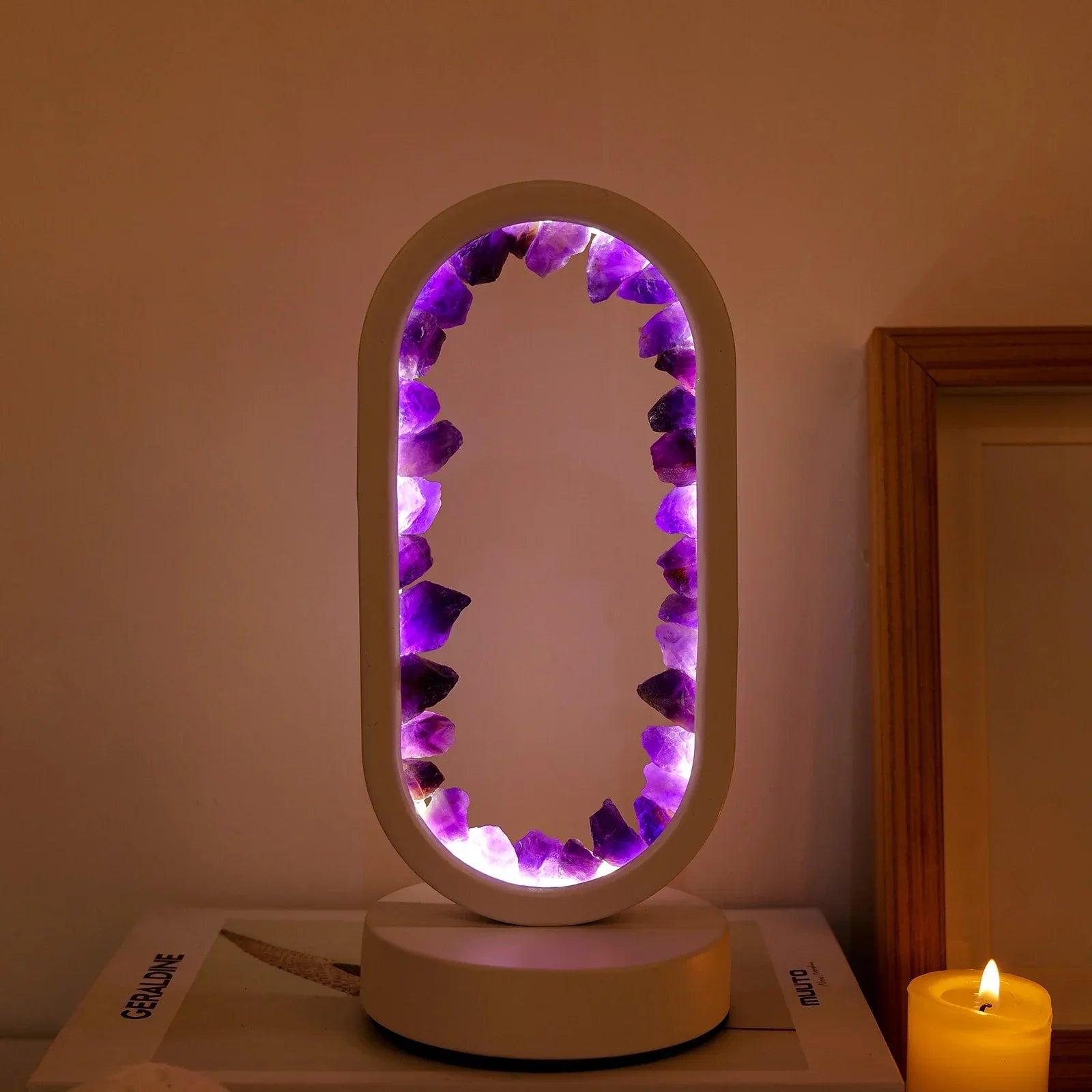 AmethystGlow- Serenity and Modern Elegance Oval Crystal LED Lamp
