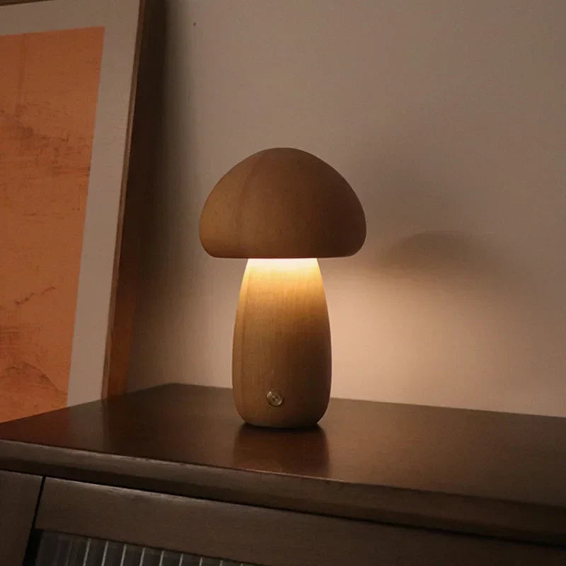 WoodlandGlow - Wooden Mushroom Night Light