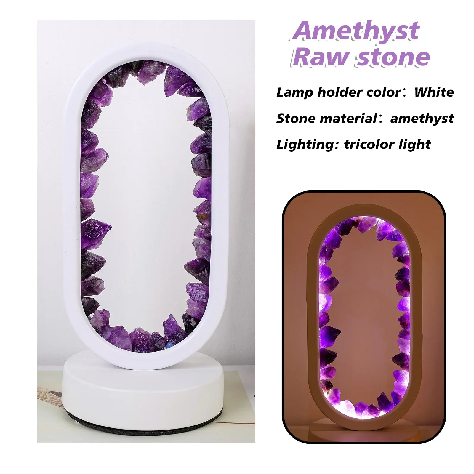 AmethystGlow- Serenity and Modern Elegance Oval Crystal LED Lamp