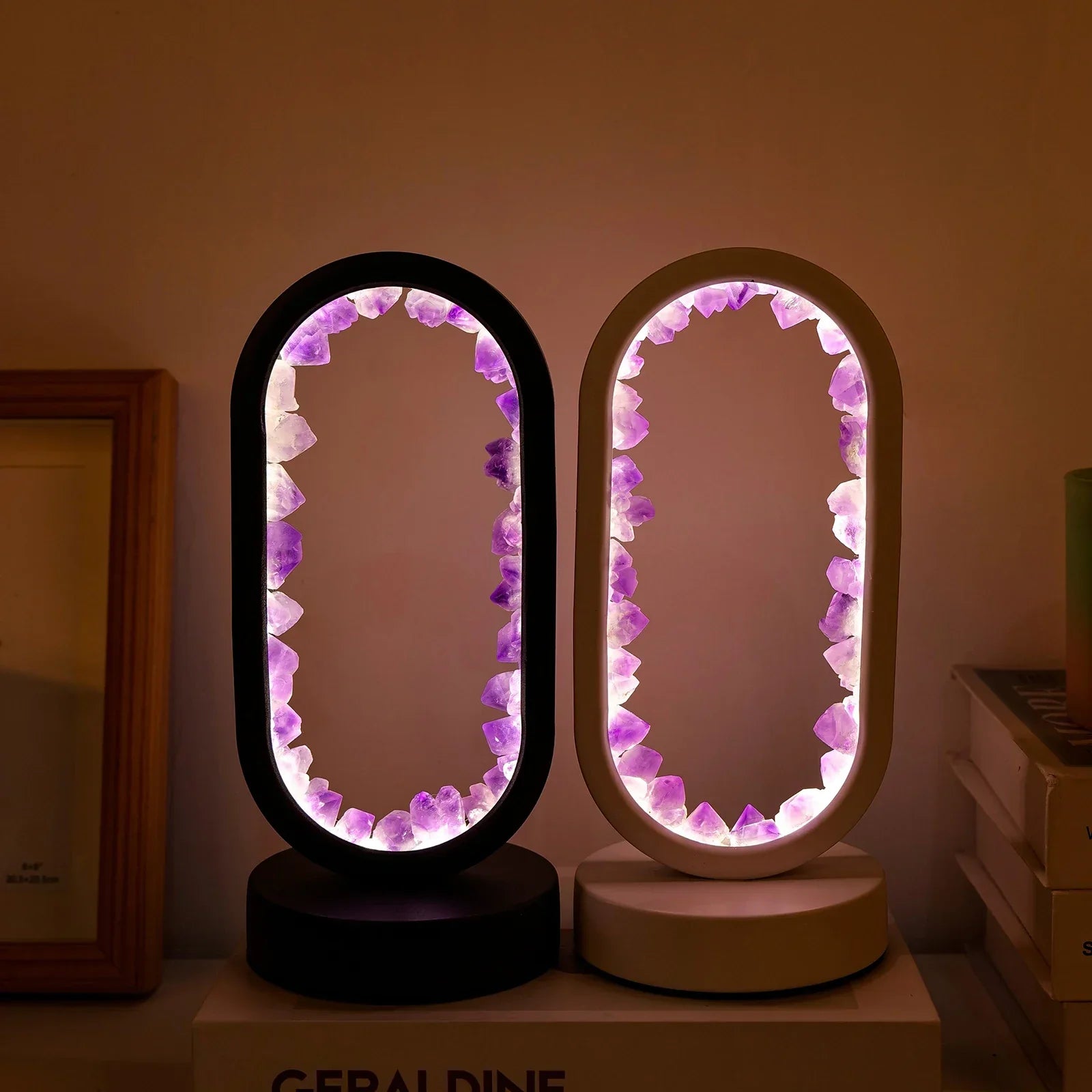 AmethystGlow- Serenity and Modern Elegance Oval Crystal LED Lamp