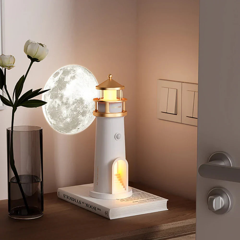 LunaTower - Lighthouse-Inspired Moon Projector Lamp with Remote Control