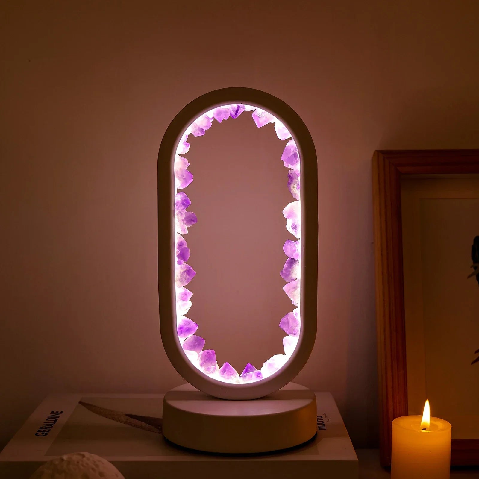 AmethystGlow- Serenity and Modern Elegance Oval Crystal LED Lamp