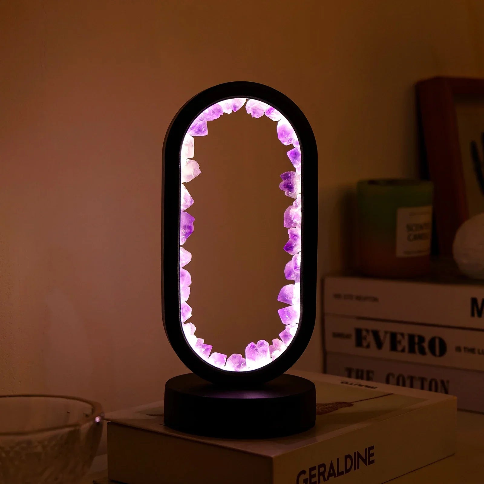 AmethystGlow- Serenity and Modern Elegance Oval Crystal LED Lamp
