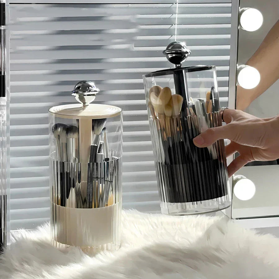 Auto Lift Makeup Brush Organizer | Stylish Vanity Cosmetic Storage