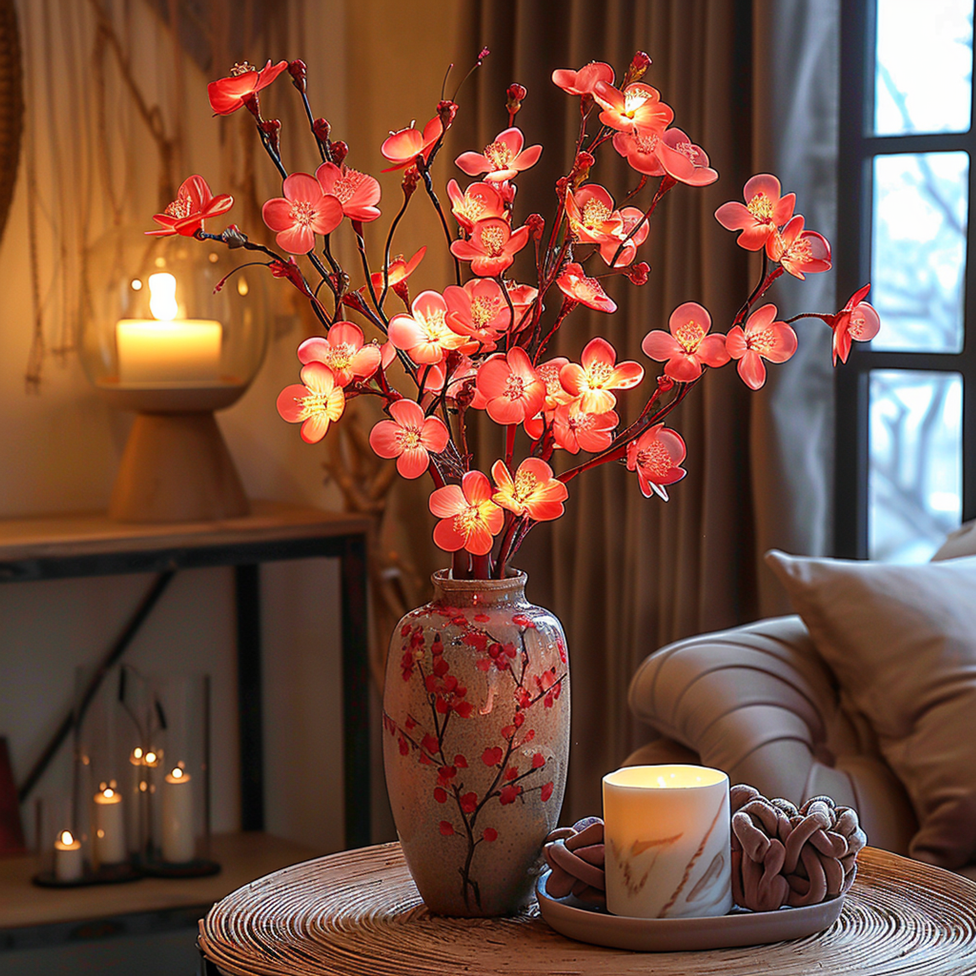 LumiFlor - LED Flower String Lights with Realistic Leaves and Battery-Powered Light