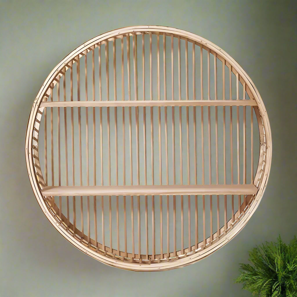 Bambloom - Round Bamboo Wall Shelf with 2-Tier Display