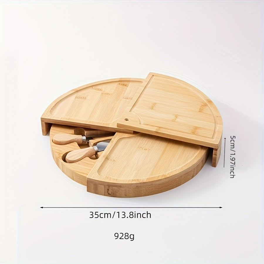 Eleganza - Multi-Compartment Bamboo Cheese Board with Cutlery