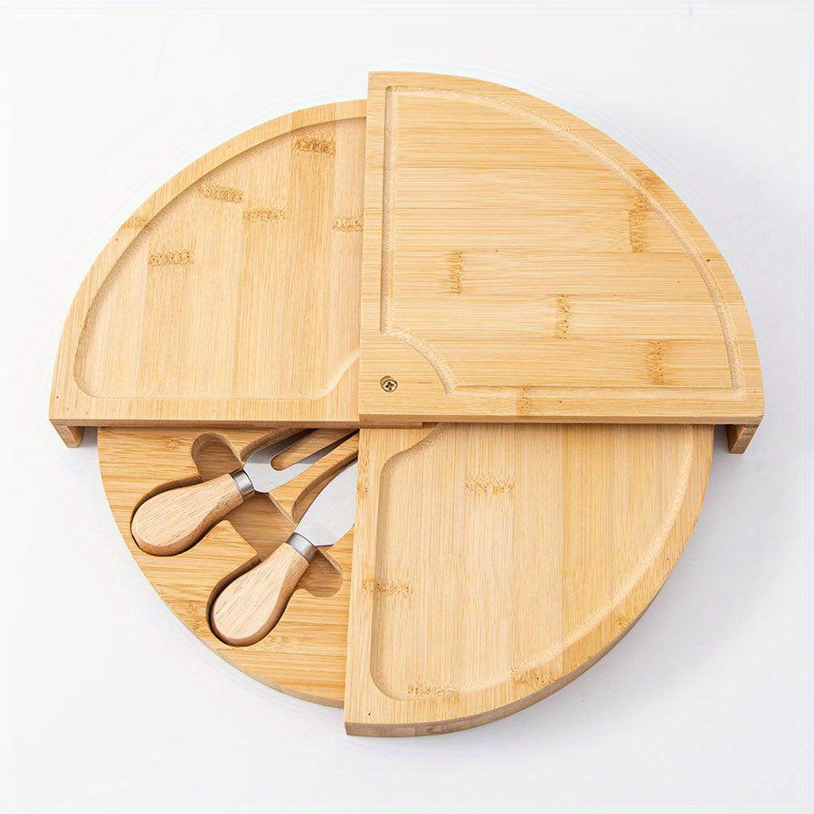 Eleganza - Multi-Compartment Bamboo Cheese Board with Cutlery