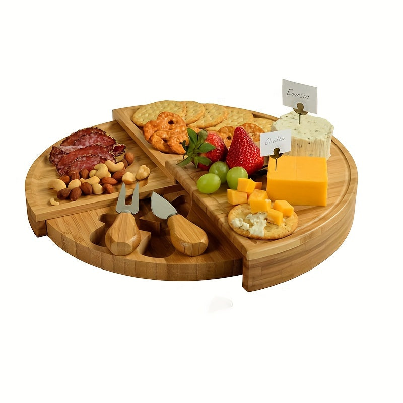 Eleganza - Multi-Compartment Bamboo Cheese Board with Cutlery