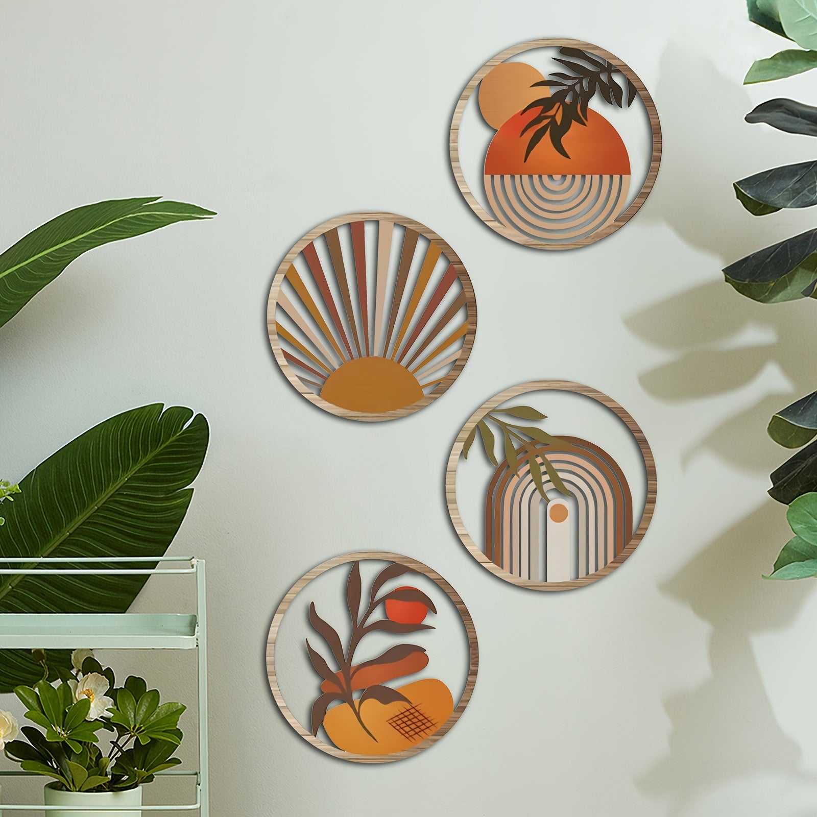 RuralAura Boho Wooden Wall Art Set – Rustic Carved Hanging Sculptures