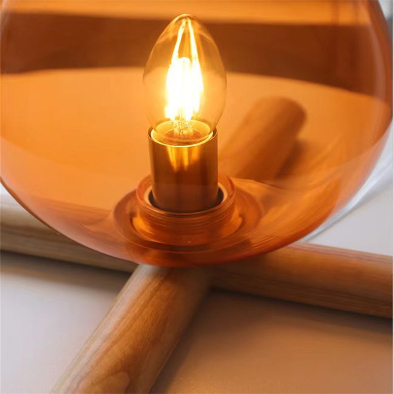 LumiAmber - Teardrop Glass Table Lamp with Wooden Base