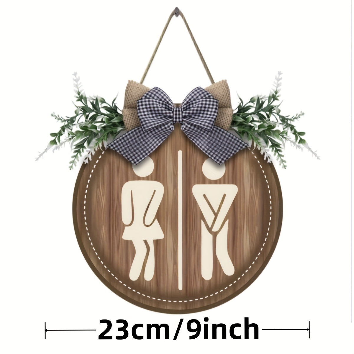 LooCharm - Rustic Bow Round Wooden Restroom Sign
