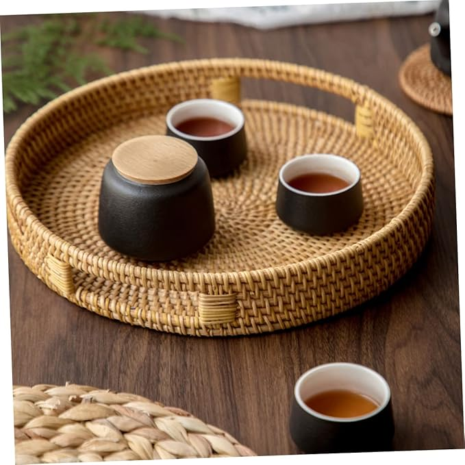 Handwoven Rattan Serving Tray | Natural Wicker Tray for Home & Kitchen