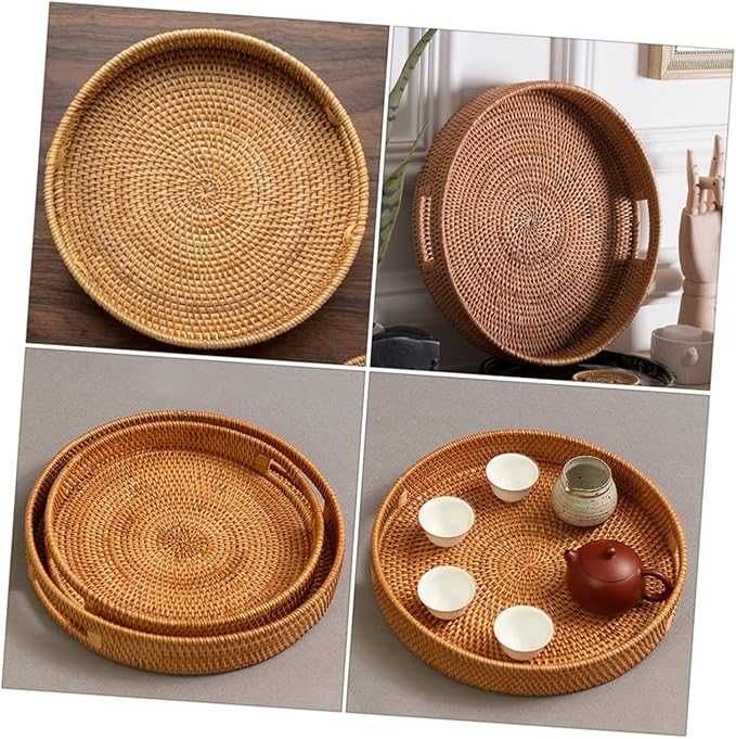 Handwoven Rattan Serving Tray | Natural Wicker Tray for Home & Kitchen
