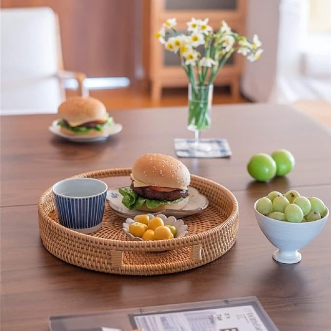 Handwoven Rattan Serving Tray | Natural Wicker Tray for Home & Kitchen