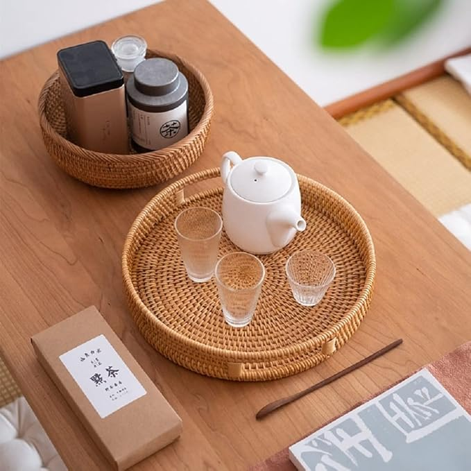 Handwoven Rattan Serving Tray | Natural Wicker Tray for Home & Kitchen